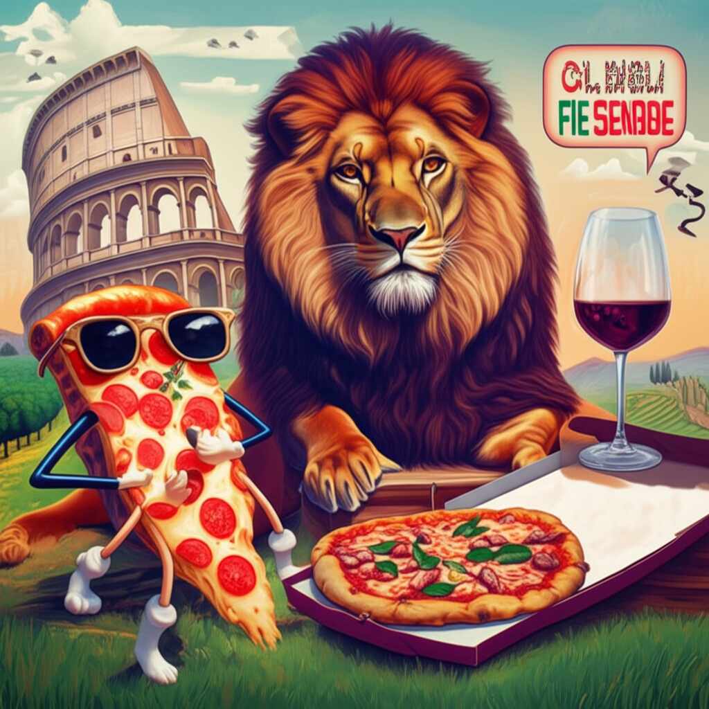 Löwe mit italienischem Abendessen